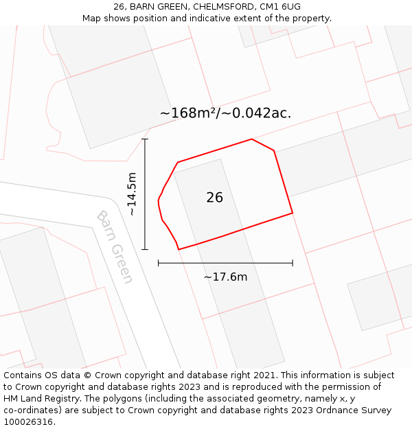 26, BARN GREEN, CHELMSFORD, CM1 6UG: Plot and title map