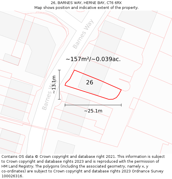 26, BARNES WAY, HERNE BAY, CT6 6RX: Plot and title map