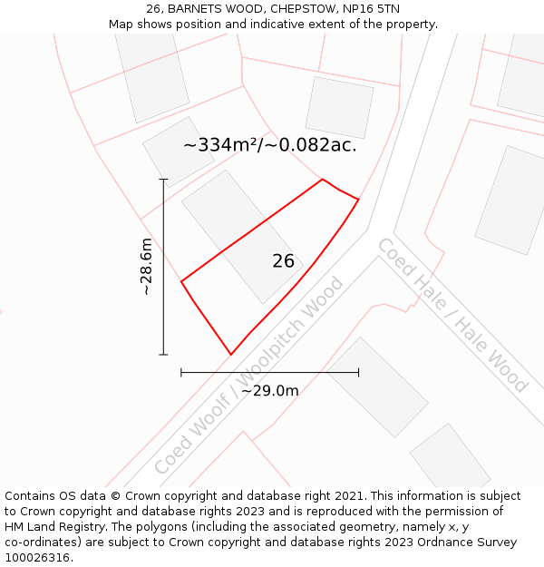 26, BARNETS WOOD, CHEPSTOW, NP16 5TN: Plot and title map