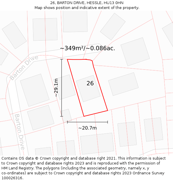 26, BARTON DRIVE, HESSLE, HU13 0HN: Plot and title map