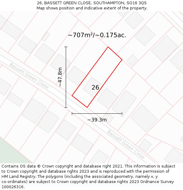 26, BASSETT GREEN CLOSE, SOUTHAMPTON, SO16 3QS: Plot and title map