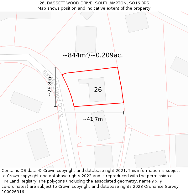 26, BASSETT WOOD DRIVE, SOUTHAMPTON, SO16 3PS: Plot and title map