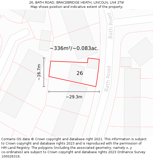 26, BATH ROAD, BRACEBRIDGE HEATH, LINCOLN, LN4 2TW: Plot and title map