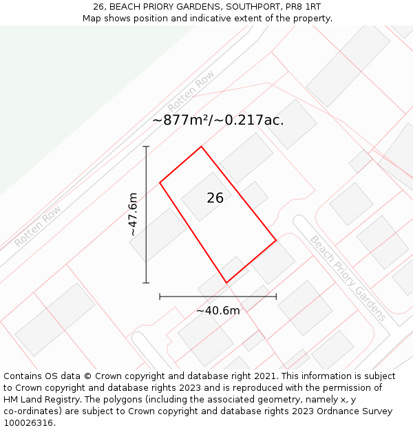 26, BEACH PRIORY GARDENS, SOUTHPORT, PR8 1RT: Plot and title map