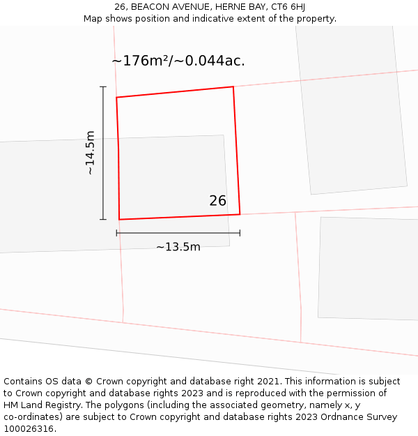 26, BEACON AVENUE, HERNE BAY, CT6 6HJ: Plot and title map