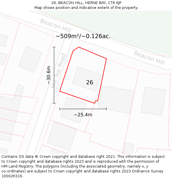 26, BEACON HILL, HERNE BAY, CT6 6JP: Plot and title map