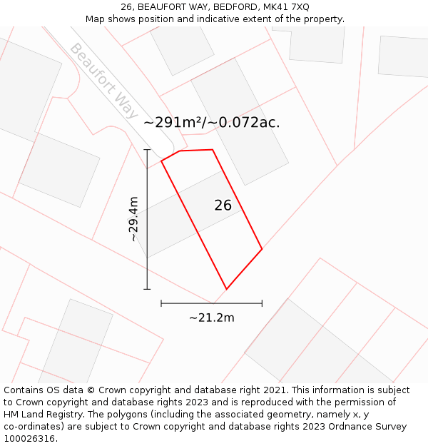 26, BEAUFORT WAY, BEDFORD, MK41 7XQ: Plot and title map