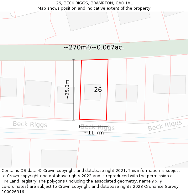 26, BECK RIGGS, BRAMPTON, CA8 1AL: Plot and title map