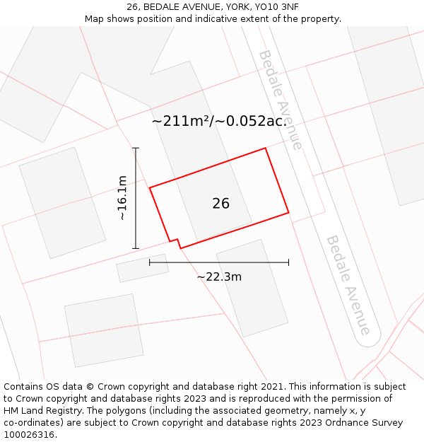 26, BEDALE AVENUE, YORK, YO10 3NF: Plot and title map