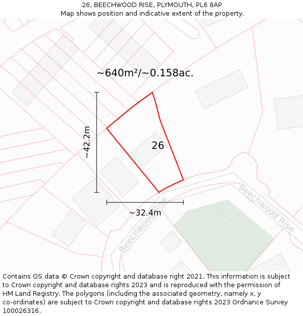 26, BEECHWOOD RISE, PLYMOUTH, PL6 8AP: Plot and title map