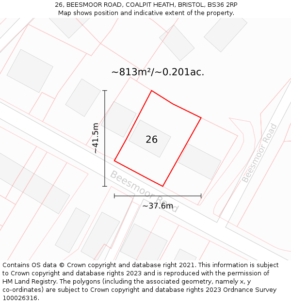 26, BEESMOOR ROAD, COALPIT HEATH, BRISTOL, BS36 2RP: Plot and title map