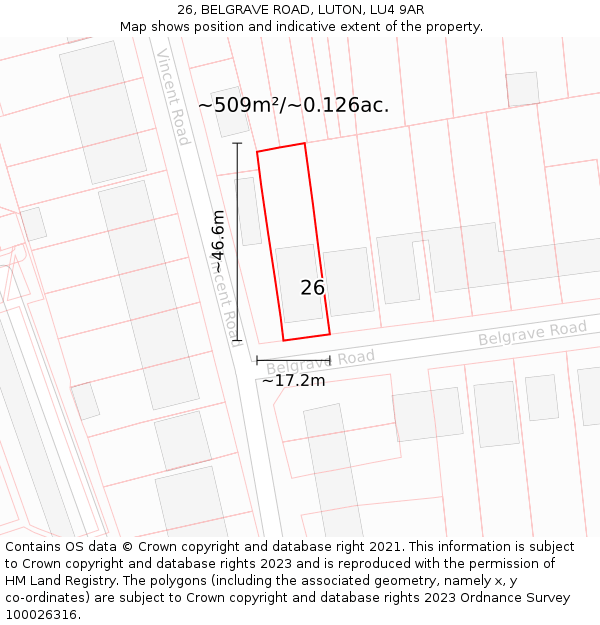 26, BELGRAVE ROAD, LUTON, LU4 9AR: Plot and title map