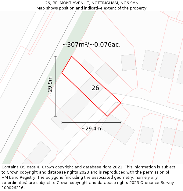 26, BELMONT AVENUE, NOTTINGHAM, NG6 9AN: Plot and title map