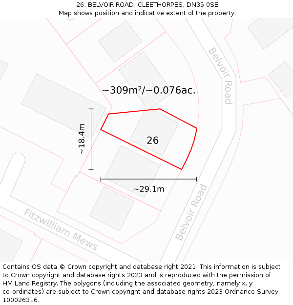 26, BELVOIR ROAD, CLEETHORPES, DN35 0SE: Plot and title map
