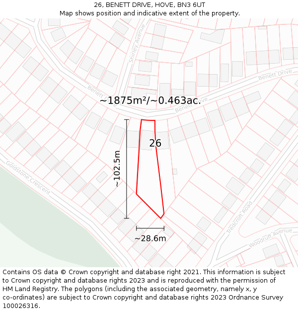 26, BENETT DRIVE, HOVE, BN3 6UT: Plot and title map