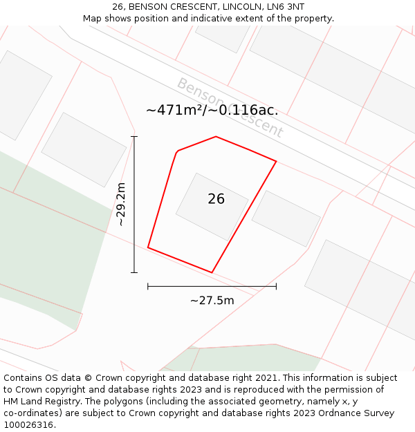 26, BENSON CRESCENT, LINCOLN, LN6 3NT: Plot and title map