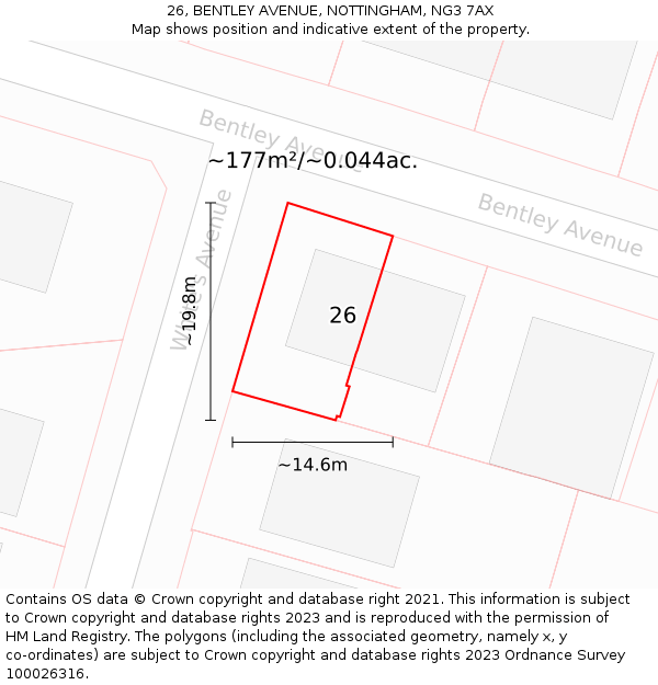 26, BENTLEY AVENUE, NOTTINGHAM, NG3 7AX: Plot and title map