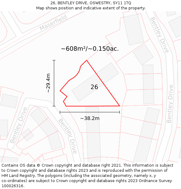 26, BENTLEY DRIVE, OSWESTRY, SY11 1TQ: Plot and title map