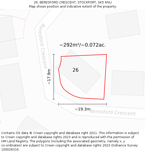 26, BERESFORD CRESCENT, STOCKPORT, SK5 6NU: Plot and title map