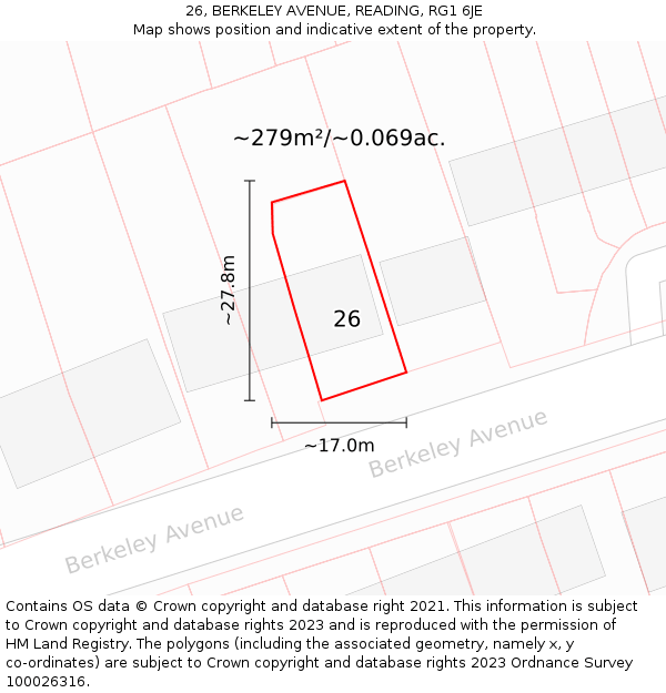 26, BERKELEY AVENUE, READING, RG1 6JE: Plot and title map