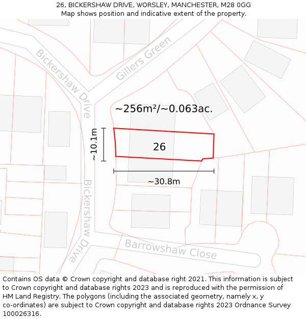 26, BICKERSHAW DRIVE, WORSLEY, MANCHESTER, M28 0GG: Plot and title map