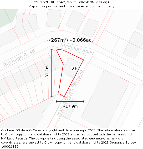 26, BIDDULPH ROAD, SOUTH CROYDON, CR2 6QA: Plot and title map