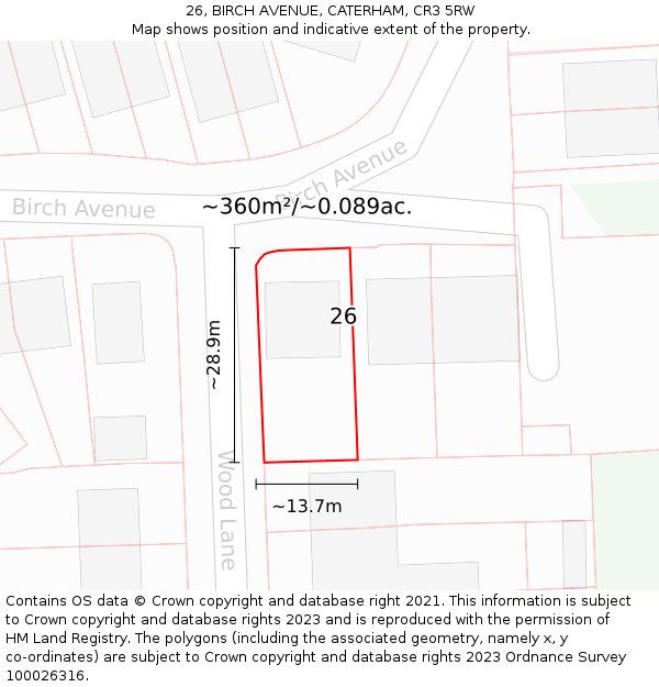 26, BIRCH AVENUE, CATERHAM, CR3 5RW: Plot and title map