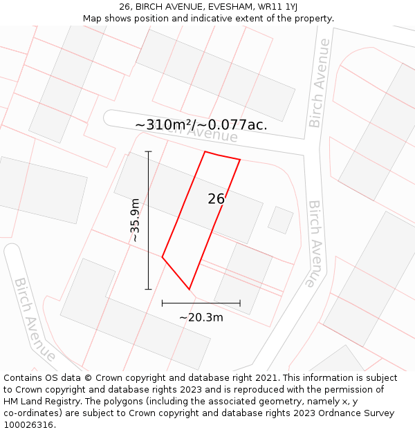 26, BIRCH AVENUE, EVESHAM, WR11 1YJ: Plot and title map