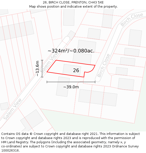 26, BIRCH CLOSE, PRENTON, CH43 5XE: Plot and title map