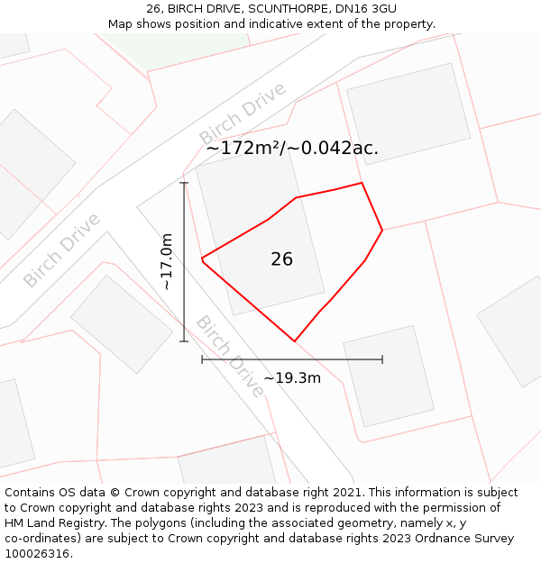 26, BIRCH DRIVE, SCUNTHORPE, DN16 3GU: Plot and title map