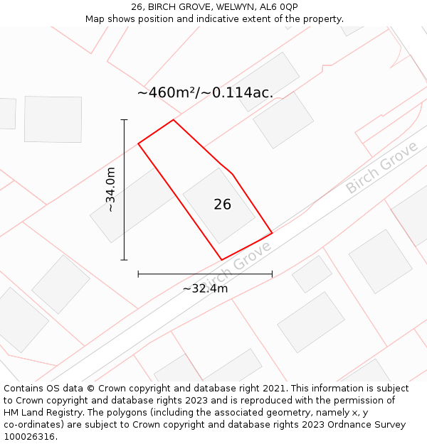 26, BIRCH GROVE, WELWYN, AL6 0QP: Plot and title map