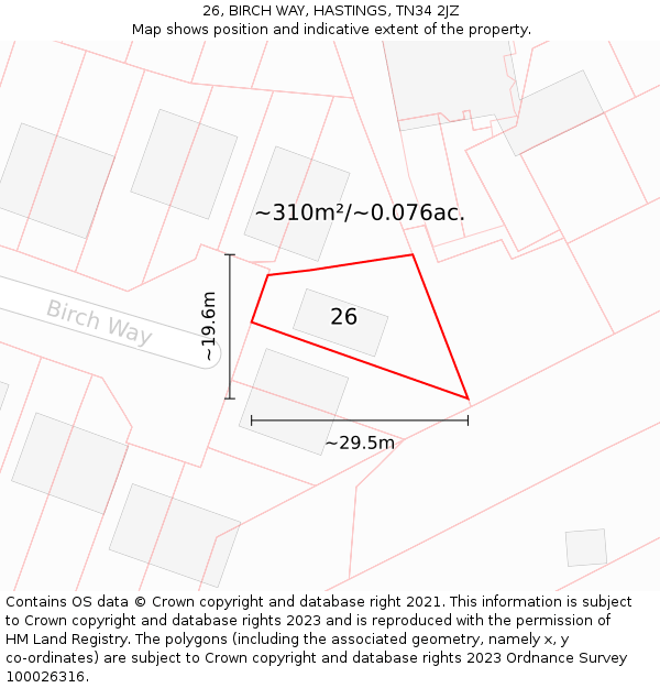 26, BIRCH WAY, HASTINGS, TN34 2JZ: Plot and title map