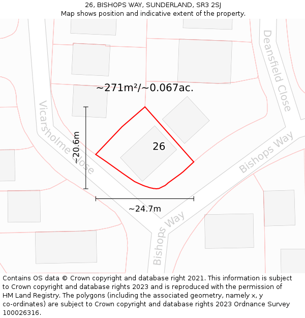 26, BISHOPS WAY, SUNDERLAND, SR3 2SJ: Plot and title map