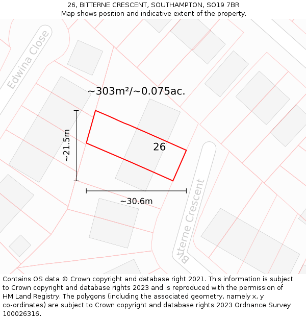 26, BITTERNE CRESCENT, SOUTHAMPTON, SO19 7BR: Plot and title map