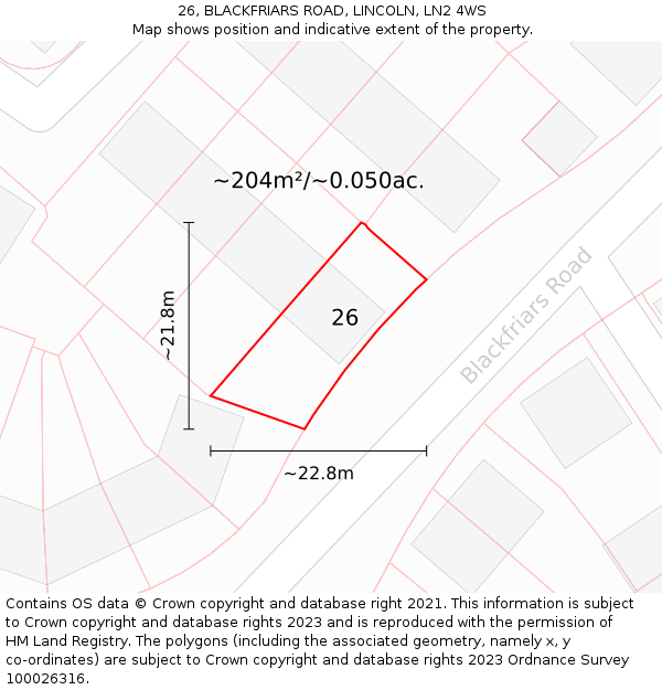 26, BLACKFRIARS ROAD, LINCOLN, LN2 4WS: Plot and title map