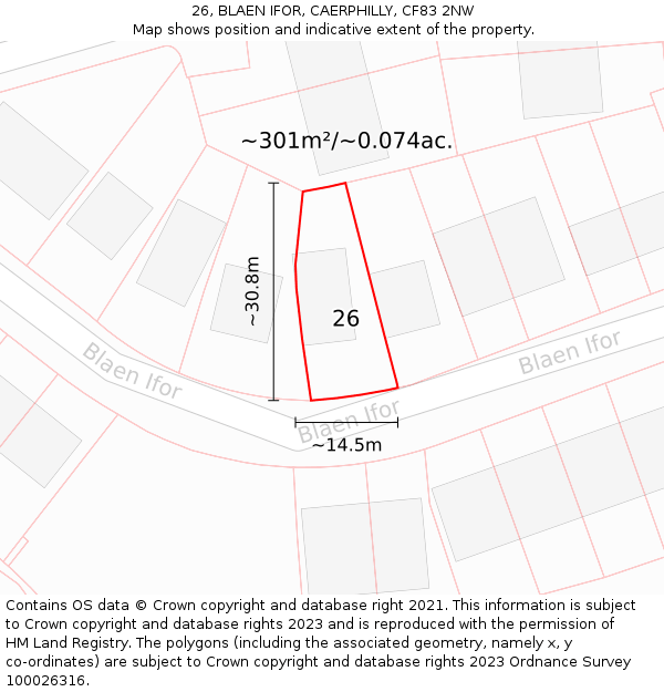 26, BLAEN IFOR, CAERPHILLY, CF83 2NW: Plot and title map