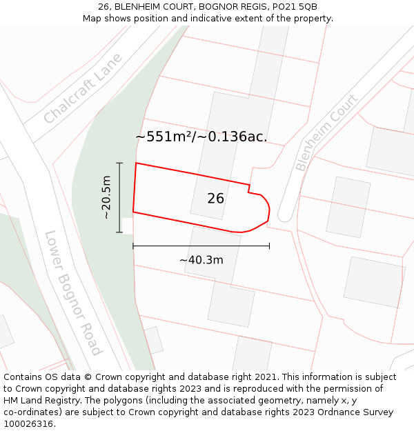 26, BLENHEIM COURT, BOGNOR REGIS, PO21 5QB: Plot and title map