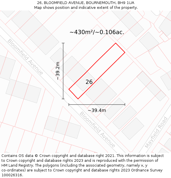 26, BLOOMFIELD AVENUE, BOURNEMOUTH, BH9 1UA: Plot and title map