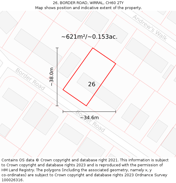 26, BORDER ROAD, WIRRAL, CH60 2TY: Plot and title map