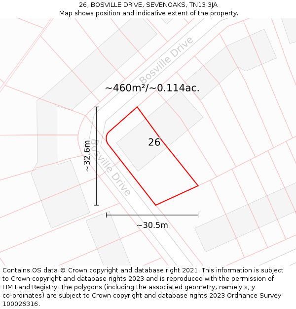 26, BOSVILLE DRIVE, SEVENOAKS, TN13 3JA: Plot and title map