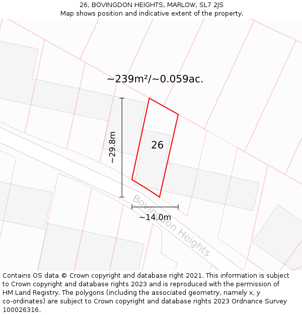 26, BOVINGDON HEIGHTS, MARLOW, SL7 2JS: Plot and title map