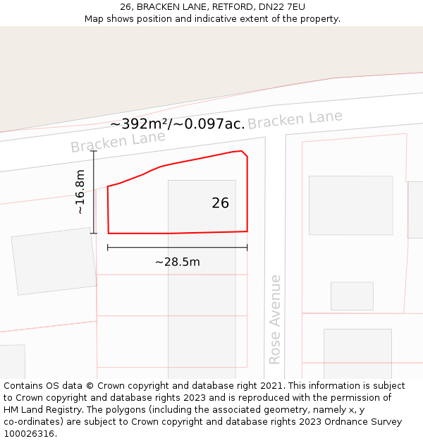 26, BRACKEN LANE, RETFORD, DN22 7EU: Plot and title map