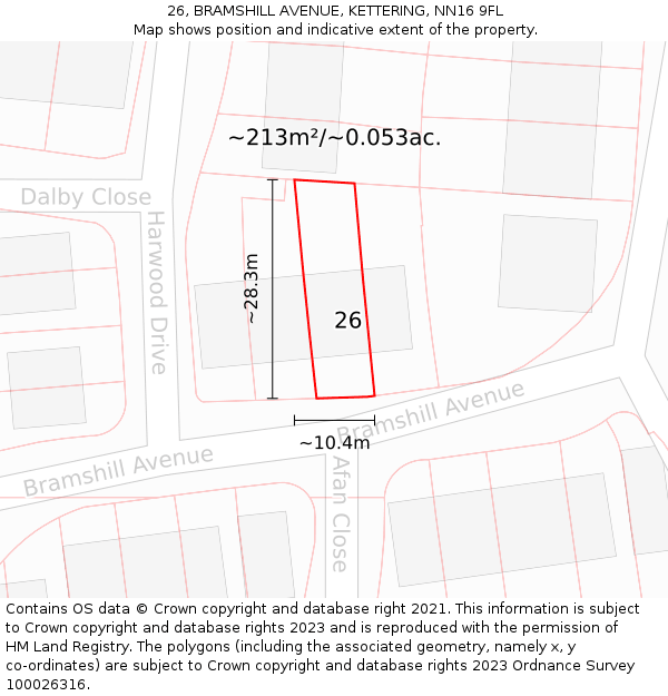 26, BRAMSHILL AVENUE, KETTERING, NN16 9FL: Plot and title map