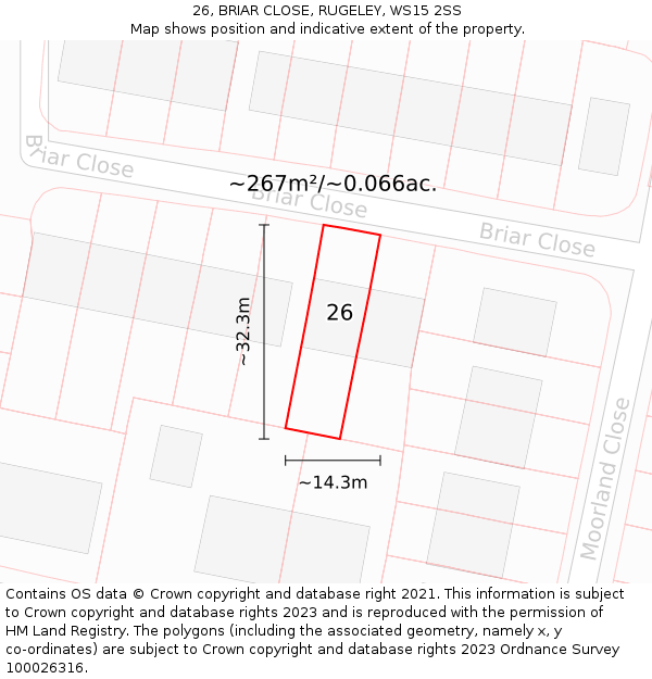 26, BRIAR CLOSE, RUGELEY, WS15 2SS: Plot and title map