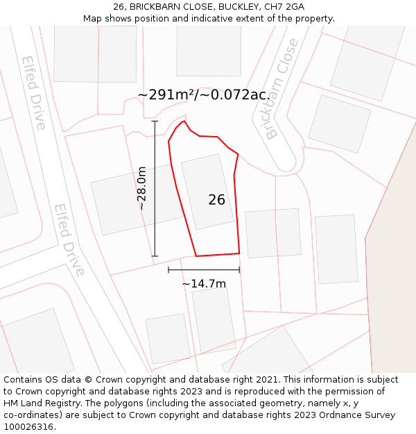 26, BRICKBARN CLOSE, BUCKLEY, CH7 2GA: Plot and title map