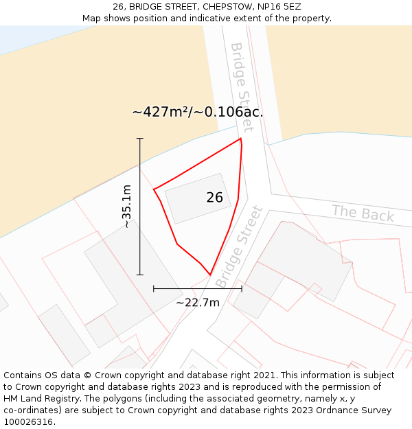 26, BRIDGE STREET, CHEPSTOW, NP16 5EZ: Plot and title map