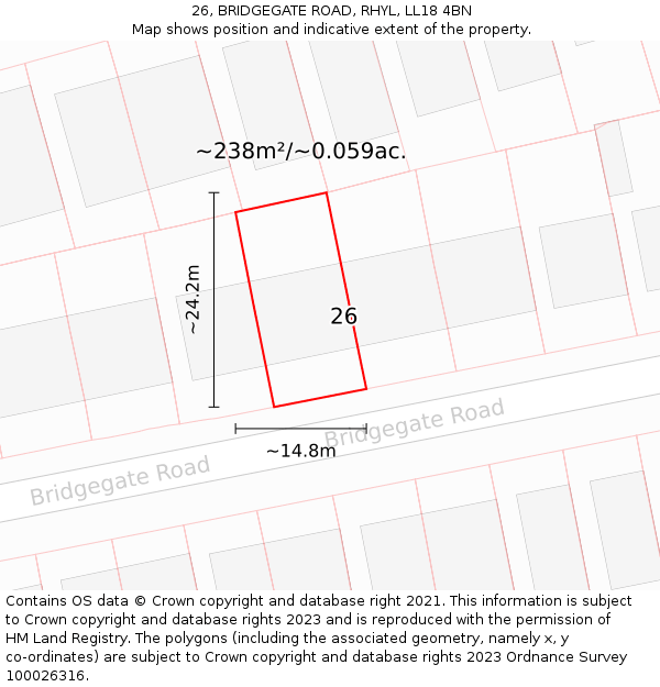 26, BRIDGEGATE ROAD, RHYL, LL18 4BN: Plot and title map