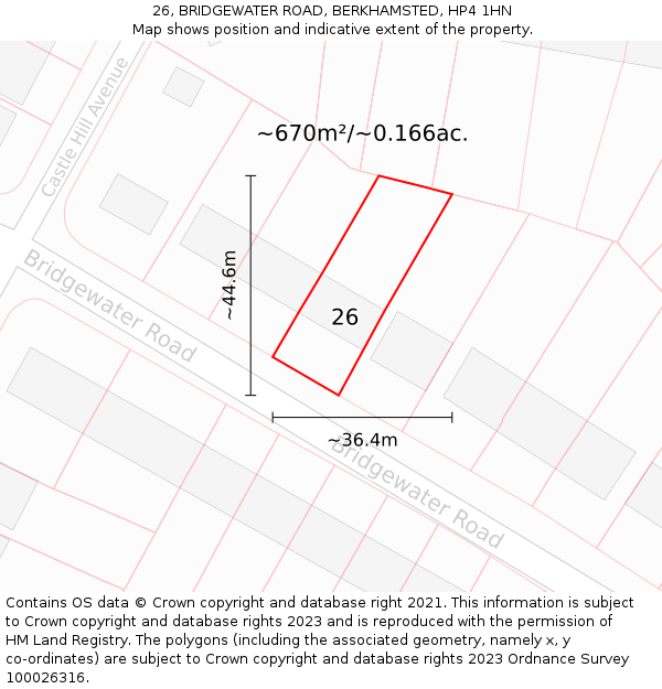 26, BRIDGEWATER ROAD, BERKHAMSTED, HP4 1HN: Plot and title map