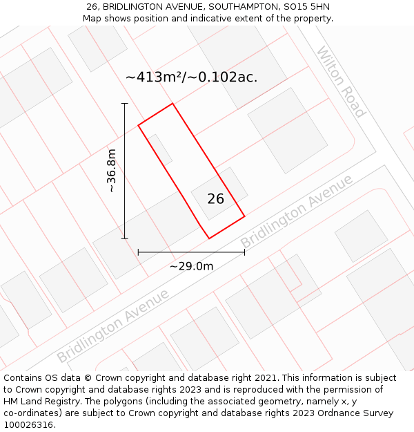 26, BRIDLINGTON AVENUE, SOUTHAMPTON, SO15 5HN: Plot and title map