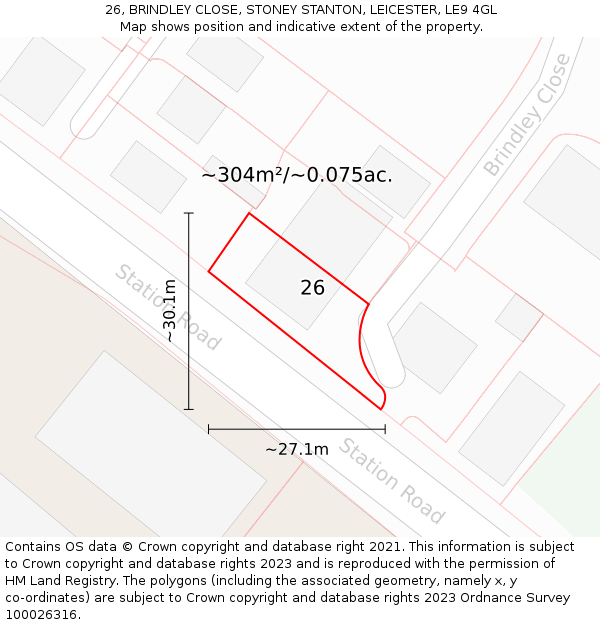26, BRINDLEY CLOSE, STONEY STANTON, LEICESTER, LE9 4GL: Plot and title map